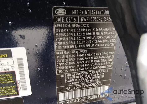 2016 Land Rover Range Rover 3.0L V6 Supercharged Hse from USA, damaged, VIN SALGS2PF2GA285523